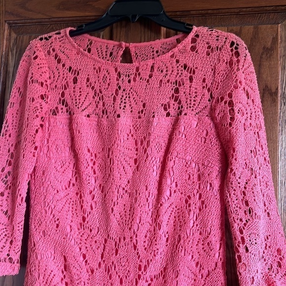 Trina Turk lined cotton mid sleeve salmon colored dress size 4 - Picture 2 of 12